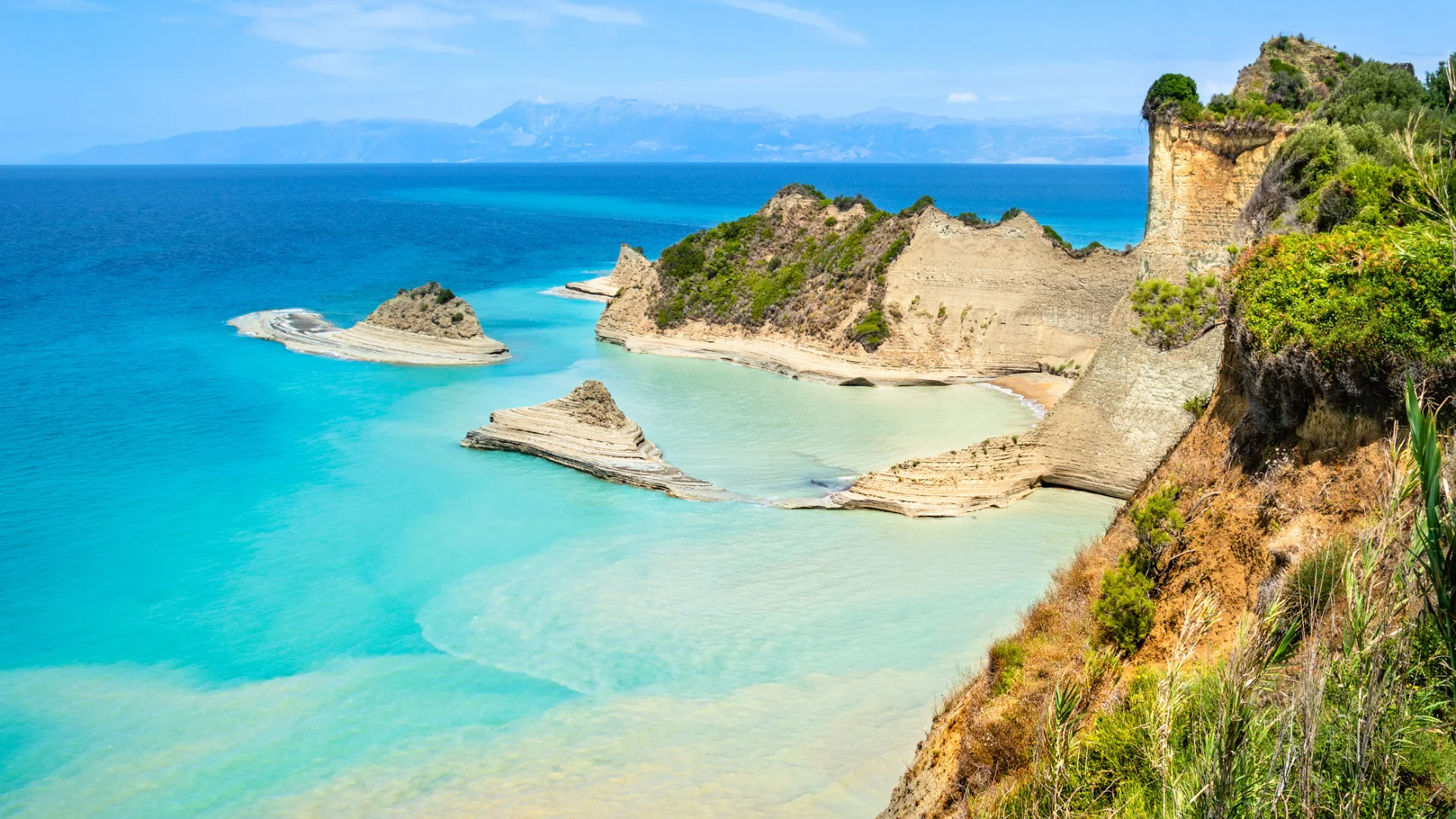 Cristal clear water in Cape Drastis cliffs in Corfu