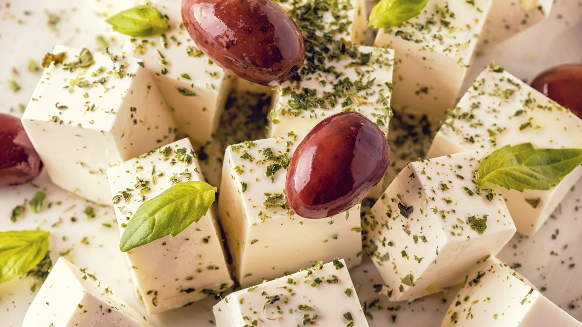 Feta cheese with oregano and olives