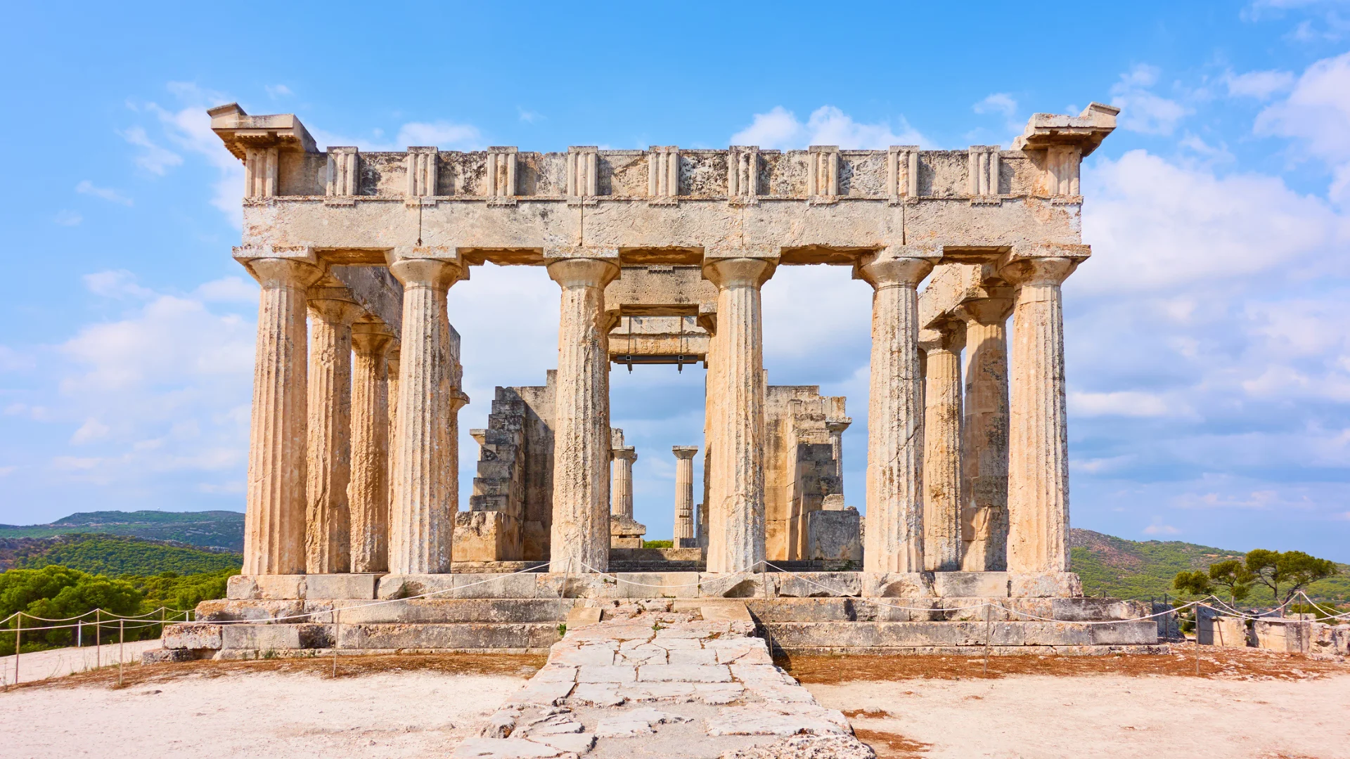 The historical Aphaia temple in Aegina, Greece