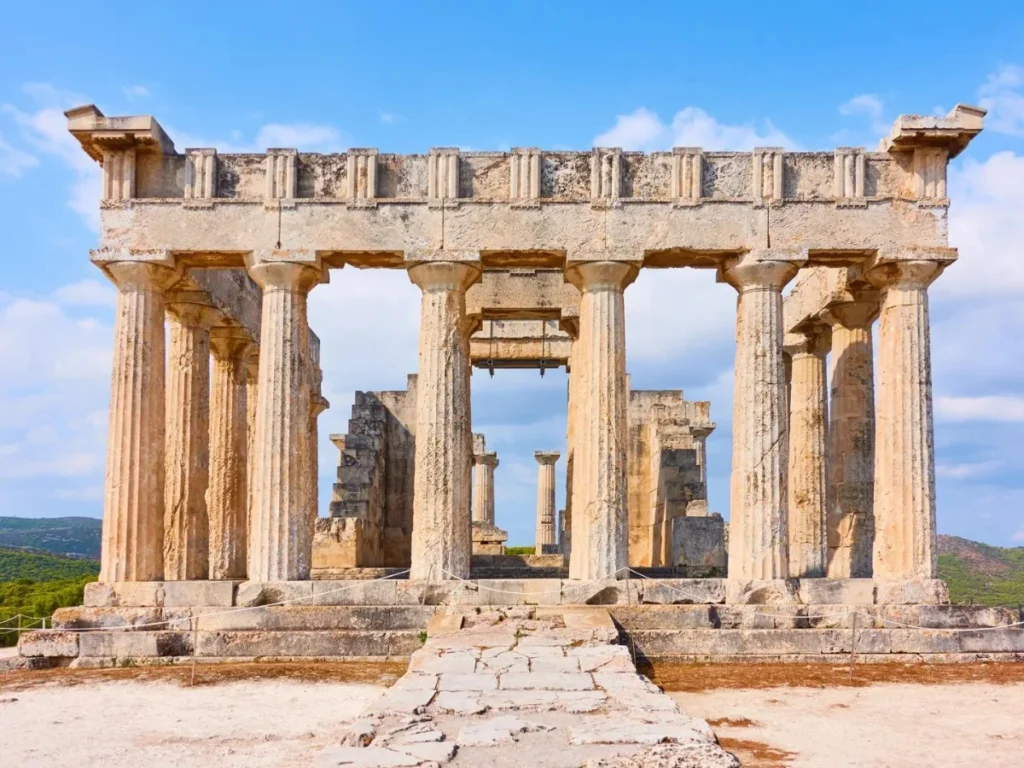 The historical Aphaia temple in Aegina, an Island in Greece