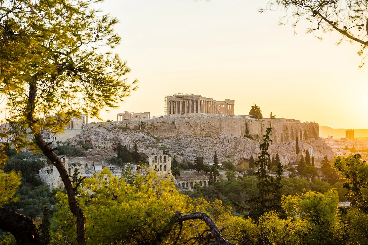 Watching the acropolis of Athens at sunset